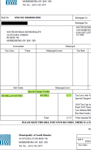 Where you will notice the drain billing on your tax bill.