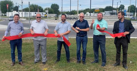 Dignitaries cut the ribbon at the Morrisburg roundabout